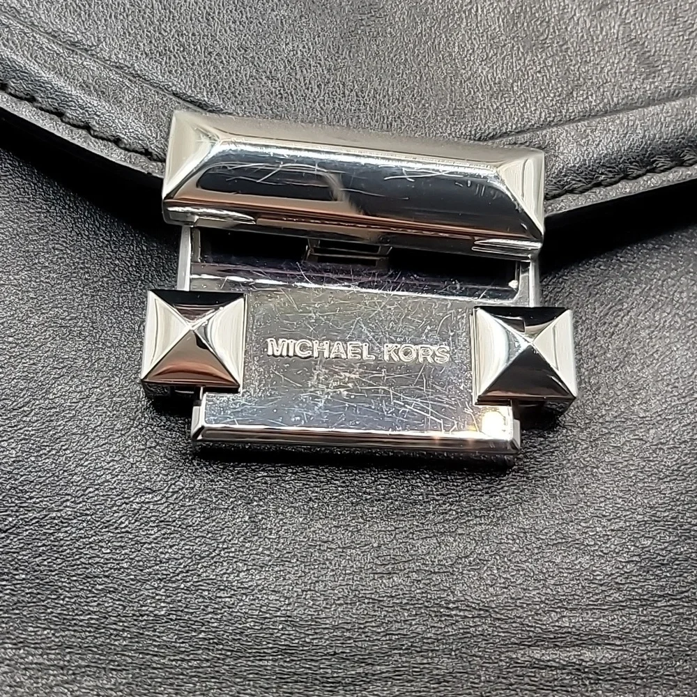 Michael Kors MK Whitney Leather Small Satchel Handbag Black Crossbody Neutral - Picture 11 of 12